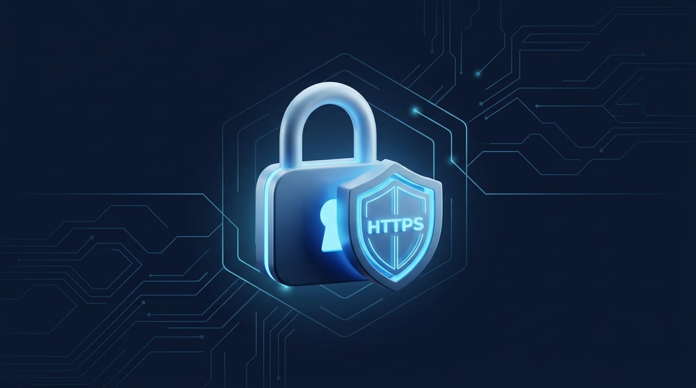 A padlock and shield representing website security and HTTPS.
